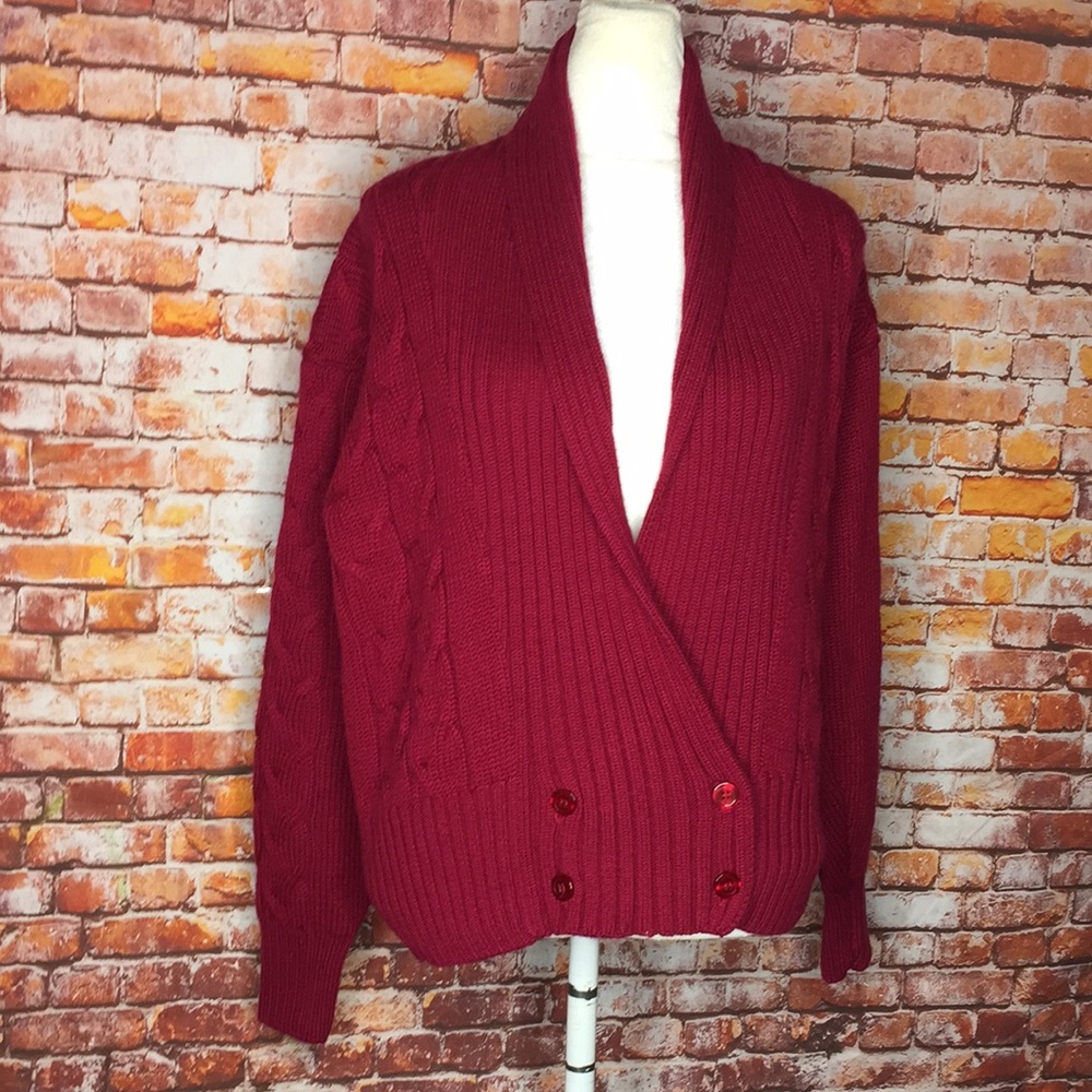 Vintage Baxter & Wells Preppy Red Wool Cardigan Sweater